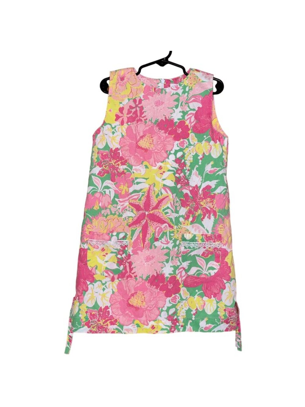 Vintage Little Bs Girls Floral Sleeveless Dress Size 7 Cotton Pink/Green/Yellow